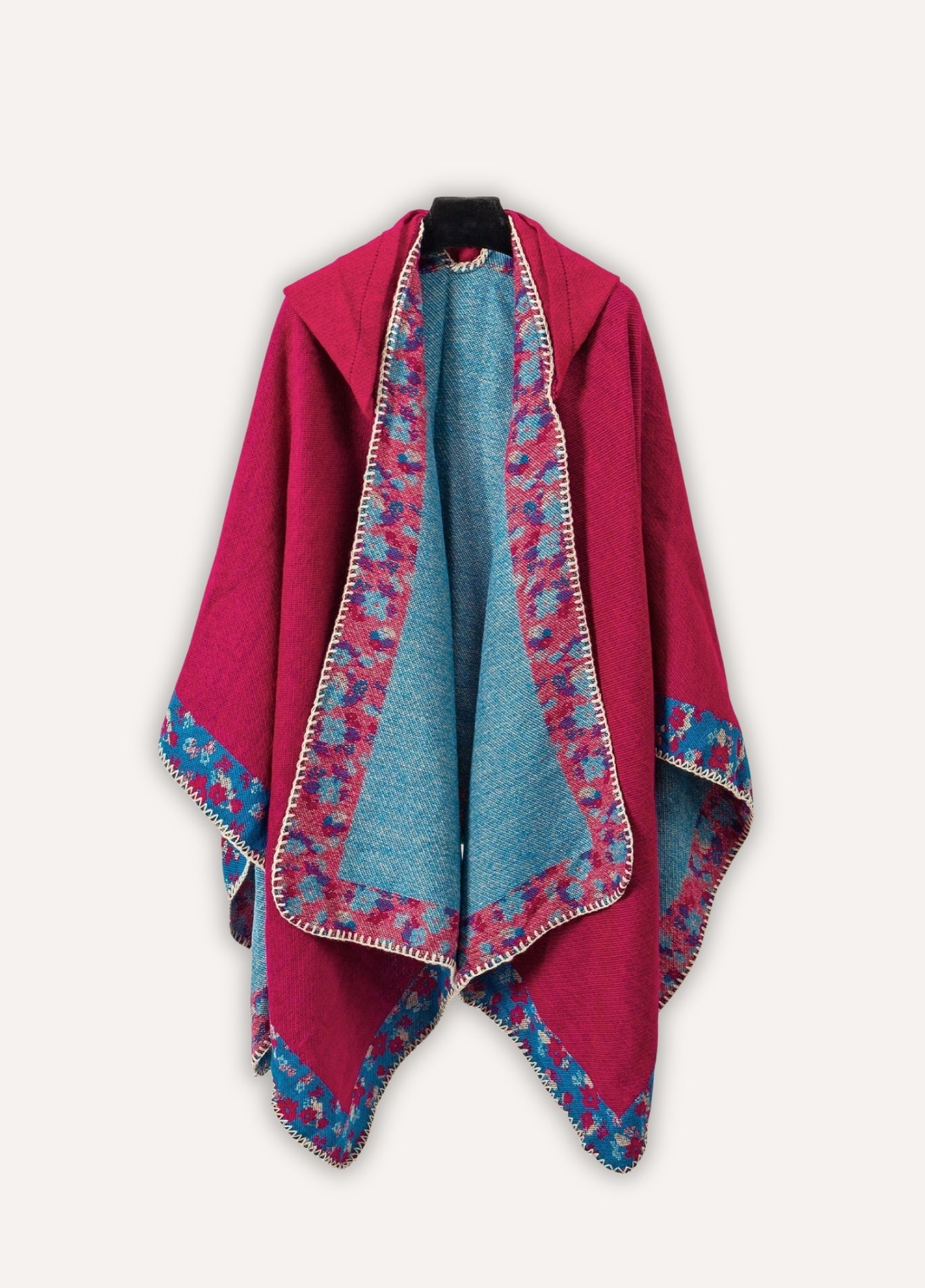 Women's Poncho with Colourful Border Trim | Azaléea