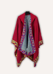 Red Bohemian Hooded Poncho | Soft Cashmere-Feel Wrap
