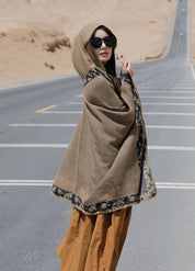 Camel Hooded Bohemian Poncho | Cashmere-Feel Wrap