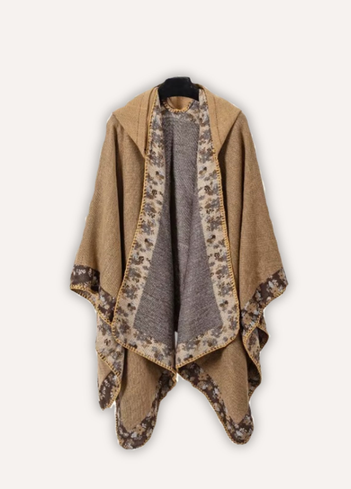 Camel Hooded Bohemian Poncho | Cashmere-Feel Wrap
