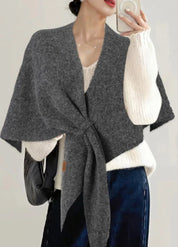 Grey Wool Poncho for Women | Velora