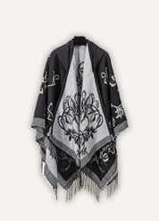 Cashmere Feel Poncho with Floral Embroidery