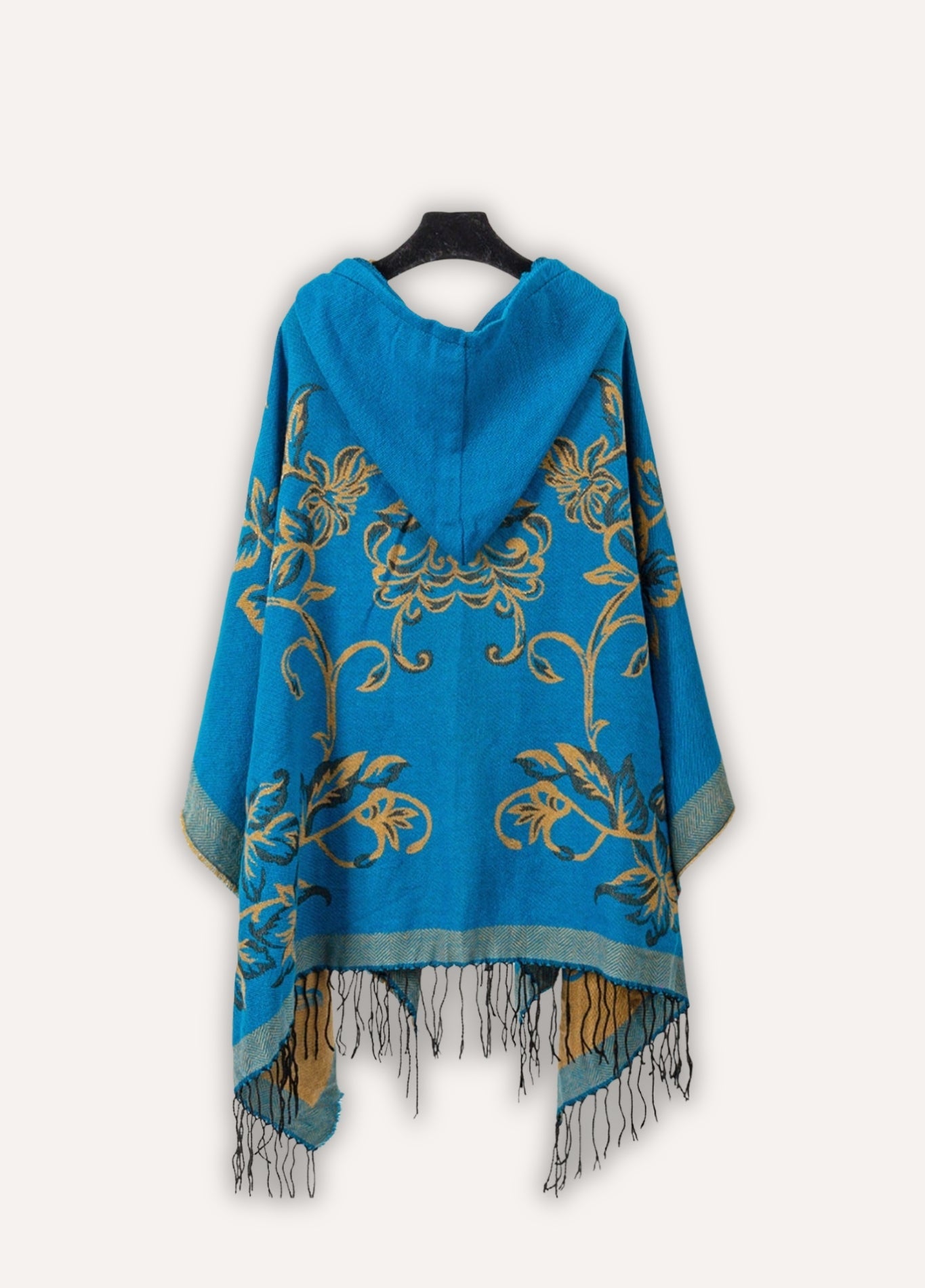 Cashmere Feel Poncho with Floral Embroidery