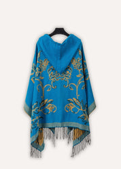 Cashmere Feel Poncho with Floral Embroidery