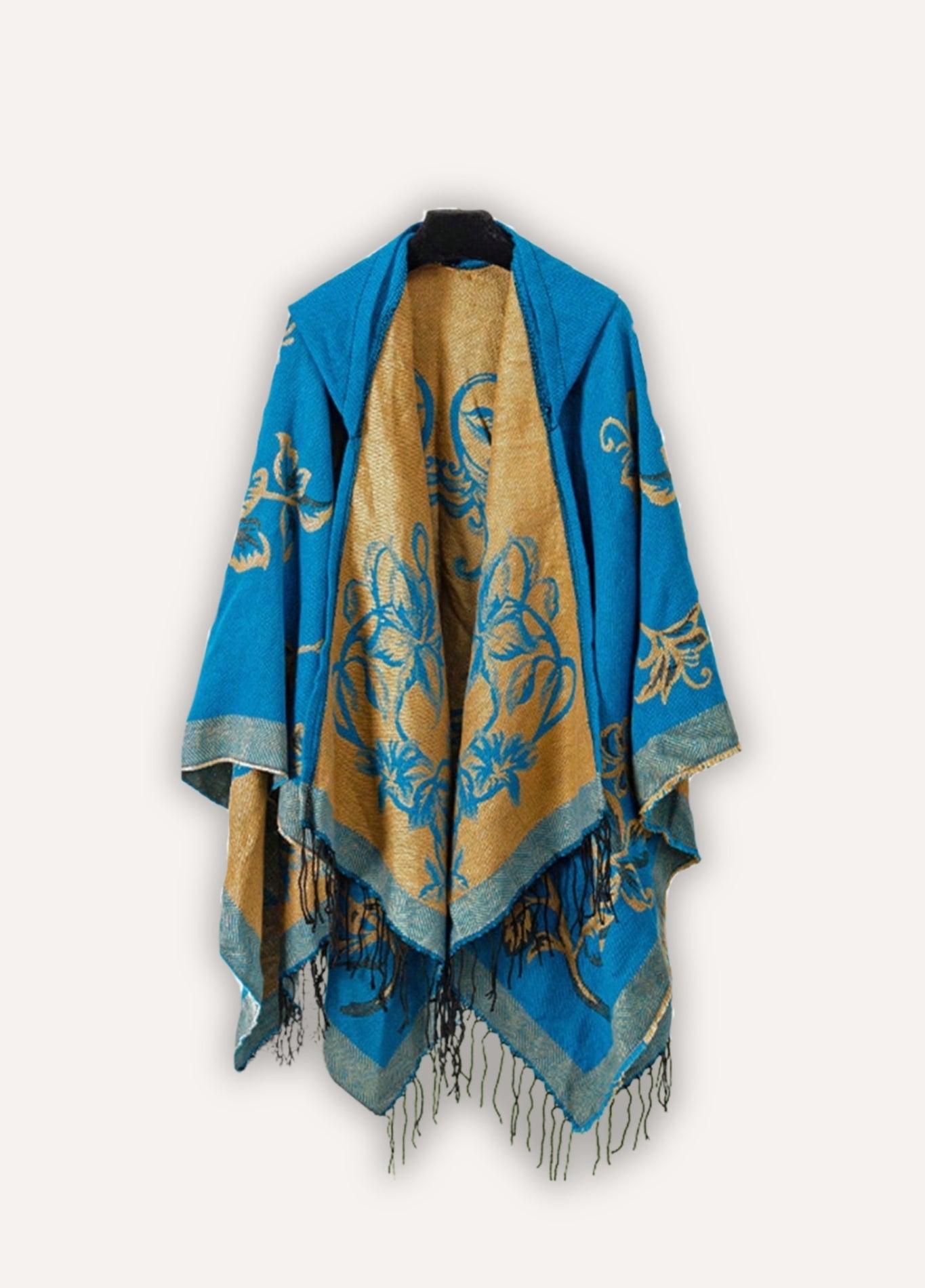 Cashmere Feel Poncho with Floral Embroidery